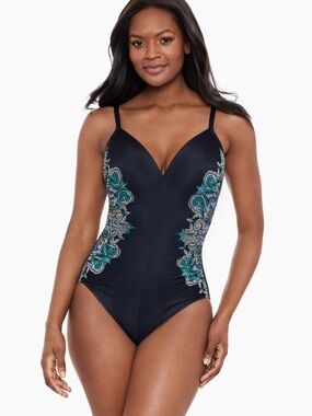 Miraclesuit Precioso Temptation One Piece Swimsuit Black Underwire Size 10 DD